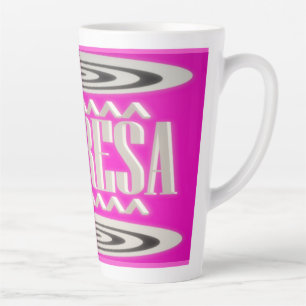 Theresa name design deep pink with hypnotic symbol latte mug