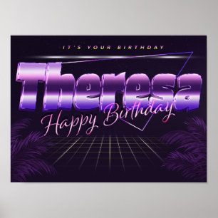 Theresa Name Vorname lila retro Poster Geburtstag
