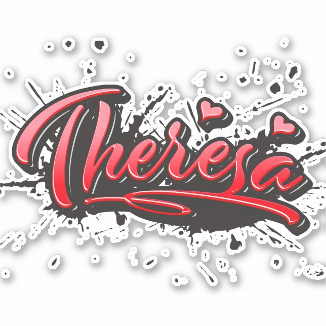 Theresa red Heart Graffiti Sticker (Front)