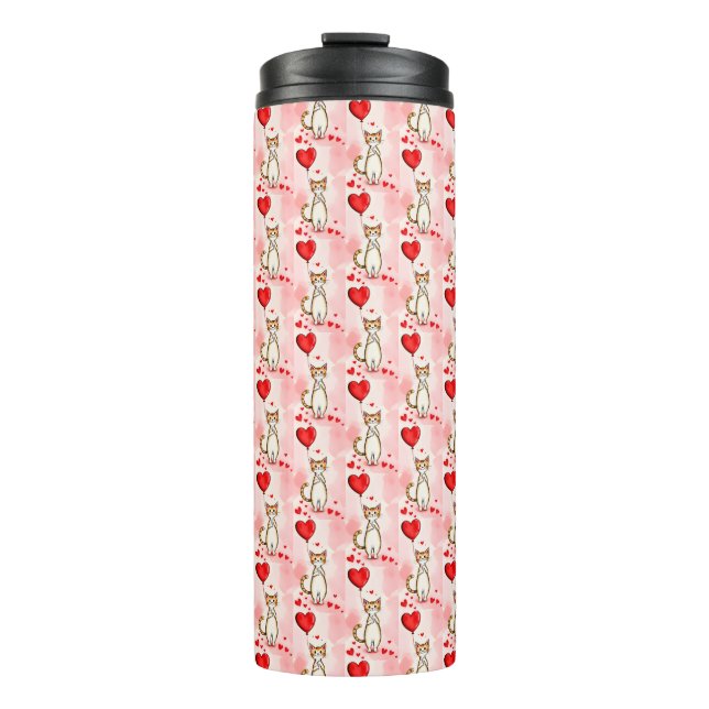 Thermal Tumbler Cat Kitten Red Hearts  (Front)
