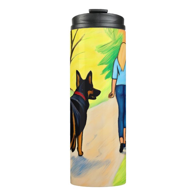 Thermal Tumbler crayon art dog woman (Front)