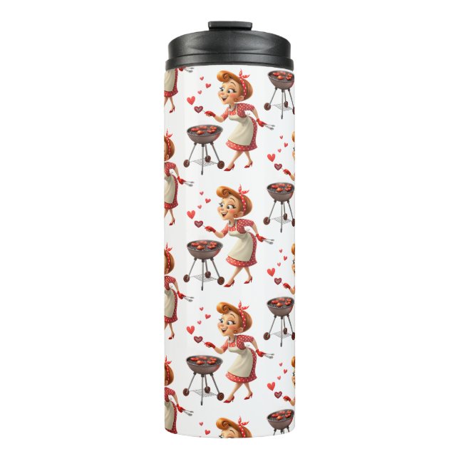 Thermal Tumbler Lady Cooking Red Hearts (Front)