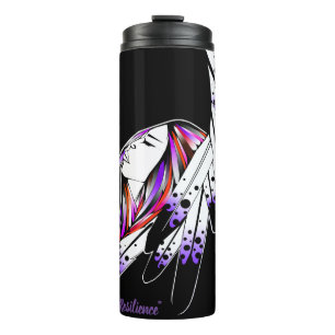 Thermal tumbler native woman feathers purple black