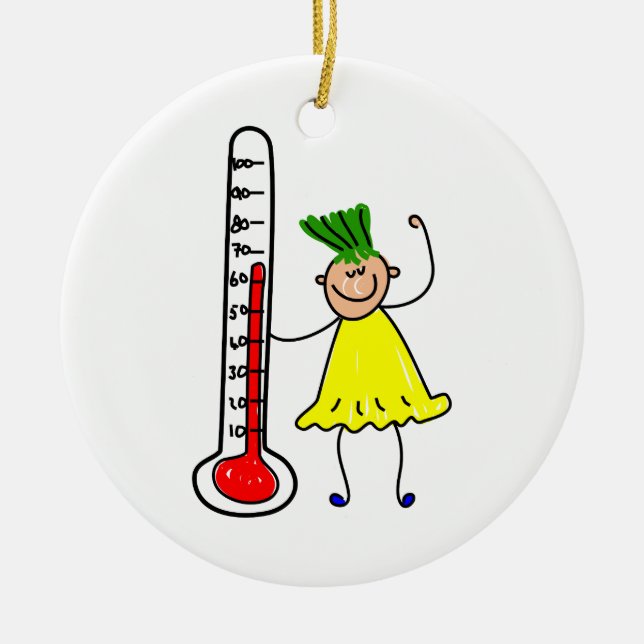 Thermometer Kid Ceramic Tree Decoration (Front)