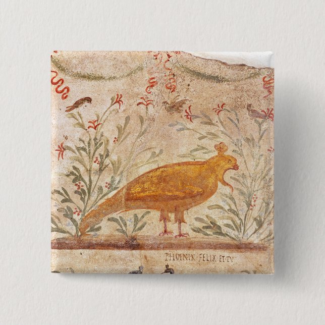 thermopolium  depicting phoenix and inscription 15 cm square badge (Front)