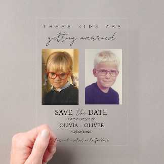 These kids are getting married save the date acrylic invitations