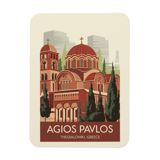 Thessaloniki Agios Pavlos Travel Art Vintage Magnet (Vertical)
