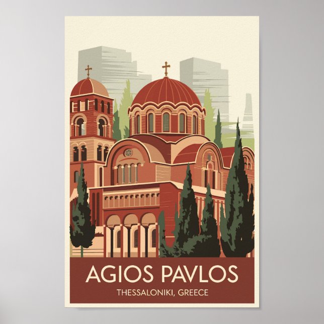 Thessaloniki Agios Pavlos Travel Art Vintage Poster (Front)