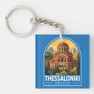Thessaloniki Greece Agios Pavlos Travel Art Retro Key Ring