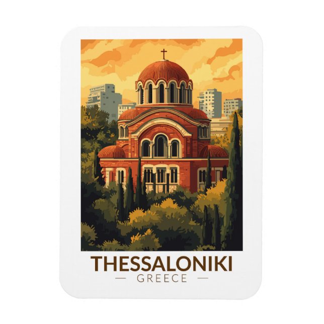 Thessaloniki Greece Agios Pavlos Travel Art Retro Magnet (Vertical)