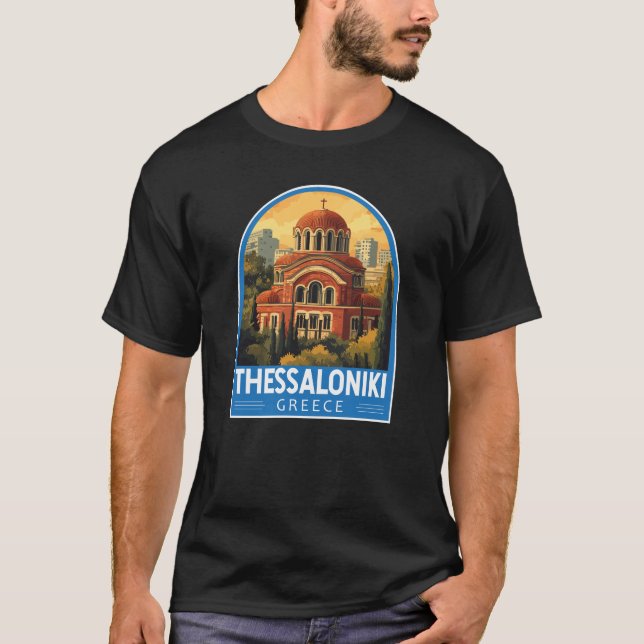 Thessaloniki Greece Agios Pavlos Travel Art Retro T-Shirt (Front)