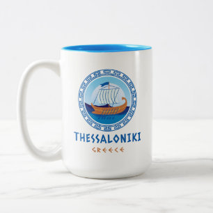 Thessaloniki, Greece Greek Ship Design Two-Tone Coffee Mug