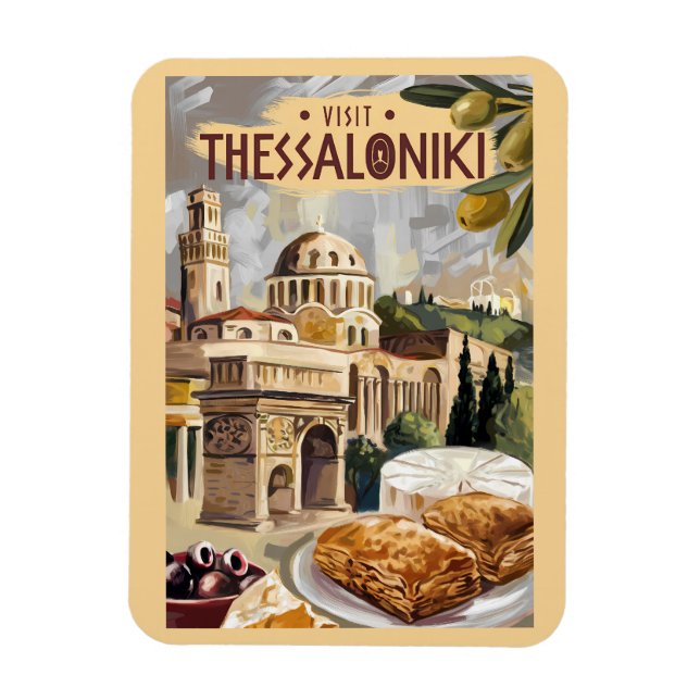 Thessaloniki Greece Painterly Travel Art Vintage Magnet (Vertical)