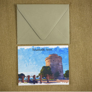 Thessaloniki Greece Watercolor Artwork Postcard
