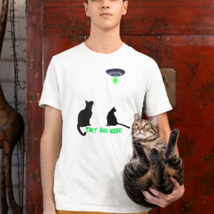 They Are Here! Cats and Flying Saucer T-Shirt
