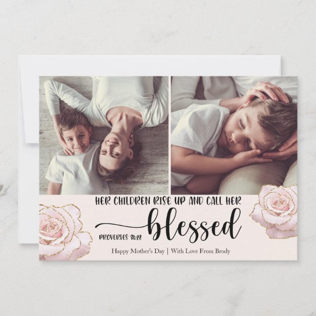 They Call Her Blessed Mother's Day 2 Photo Holiday Card (Front)