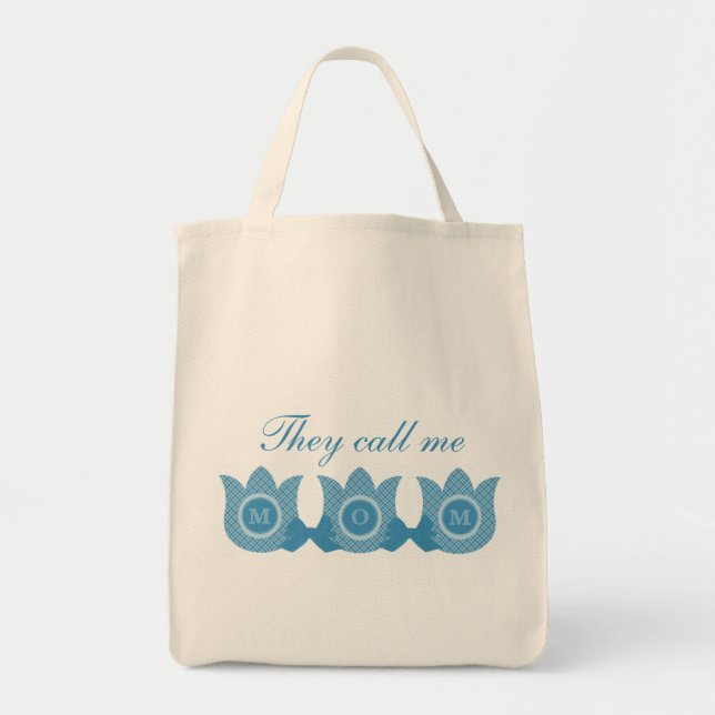 They Call Me Mum Plaid Tulips Bag (Blue) (Front)