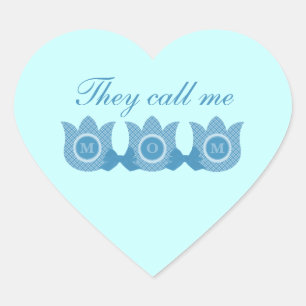 They Call Me Mum Plaid Tulips Heart Stickers, Blue Sticker