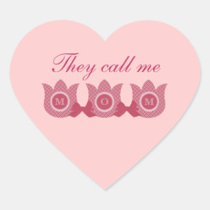 They Call Me Mum Plaid Tulips Heart Stickers, Pink Sticker