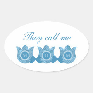 They Call Me Mum Plaid Tulips Oval Stickers (Blue)