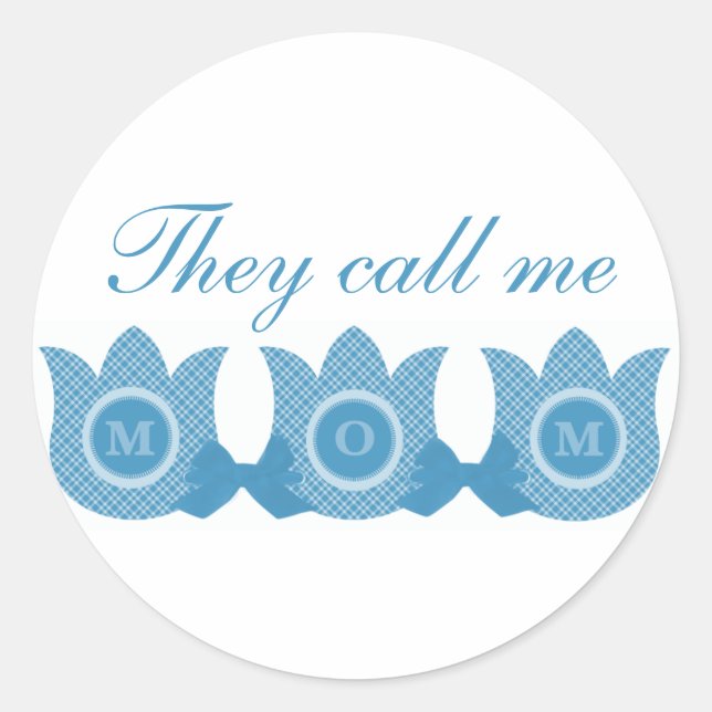 They Call Me Mum Plaid Tulips Stickers (Blue) (Front)