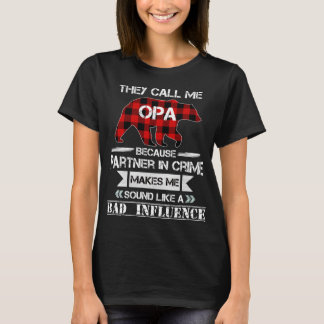 They Call me Opa Bear Red Plaid Matching Pajama Fa T-Shirt