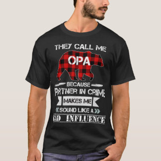 They Call me Opa Bear Red Plaid Matching Pajama Fa T-Shirt