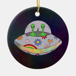 They Come in Peace UFO Ceramic Tree Decoration