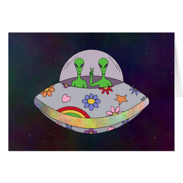 They Come in Peace UFO Greeting Card (Front Horizontal)