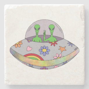 They Come in Peace UFO Stone Coaster