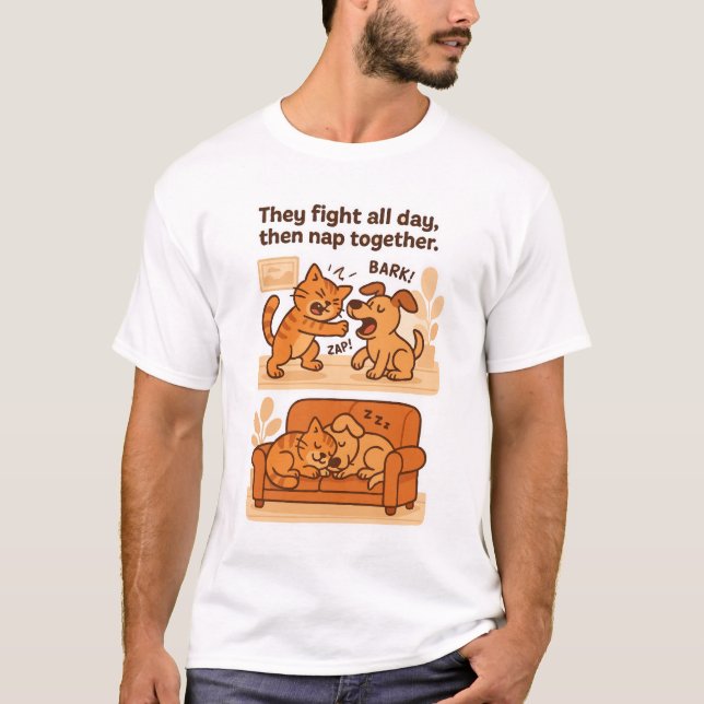 They fight all day, then nap together- T-Shirt (Front)