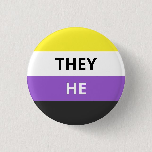 They/He Pronouns Non-Binary Flag Badge (Front)