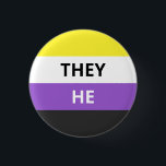 They/He Pronouns Non-Binary Flag Badge<br><div class="desc">The non-binary flag featuring they/he pronouns :)</div>