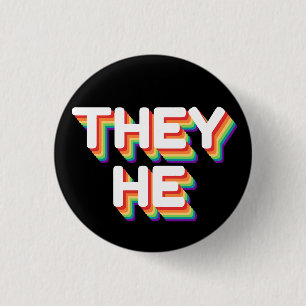 They/He Pronouns Rainbow 3D Retro 3 Cm Round Badge