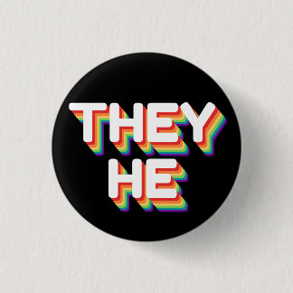 They/He Pronouns Rainbow 3D Retro 3 Cm Round Badge