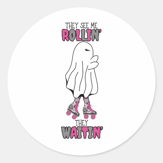 They see me rollin' they waitin' pink retro ghost  classic round sticker (Front)