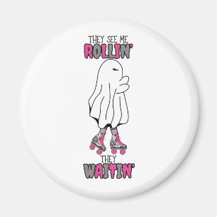 They see me rollin' they waitin' pink retro ghost  magnet