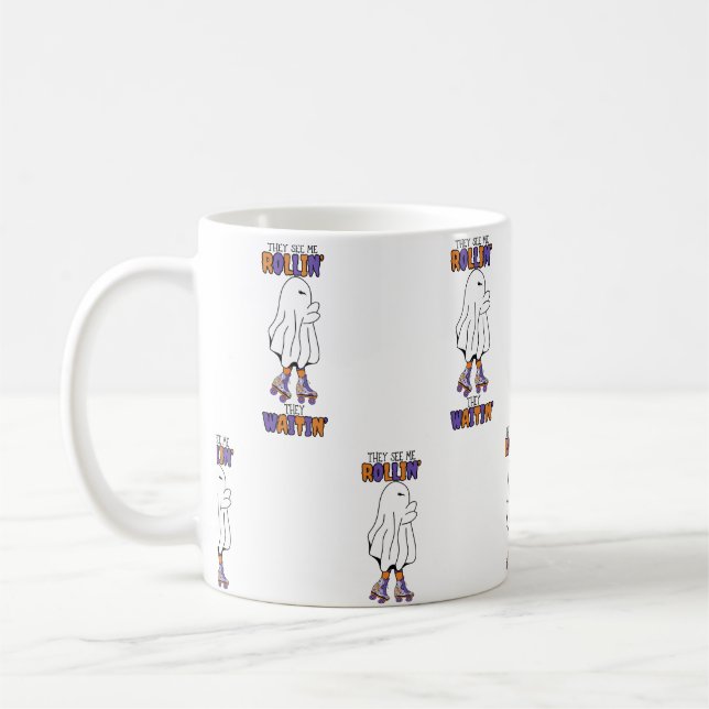They see me rollin' they waitin' Retro Ghost Coffee Mug (Left)