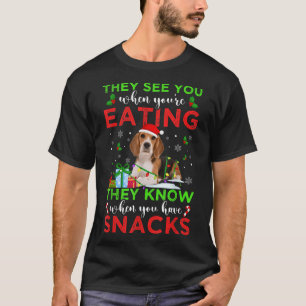They See You Eating Christmas Reindeer Santa Beagl T-Shirt