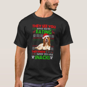They See You When You're Eating Basset Hound Santa T-Shirt