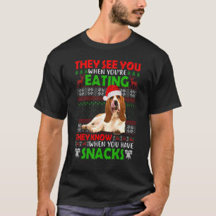 They See You When You're Eating Basset Hound Santa T-Shirt