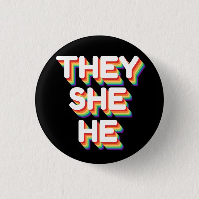 They/She/He Pronouns Rainbow 3D Retro 3 Cm Round Badge (Front)