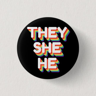 They/She/He Pronouns Rainbow 3D Retro 3 Cm Round Badge