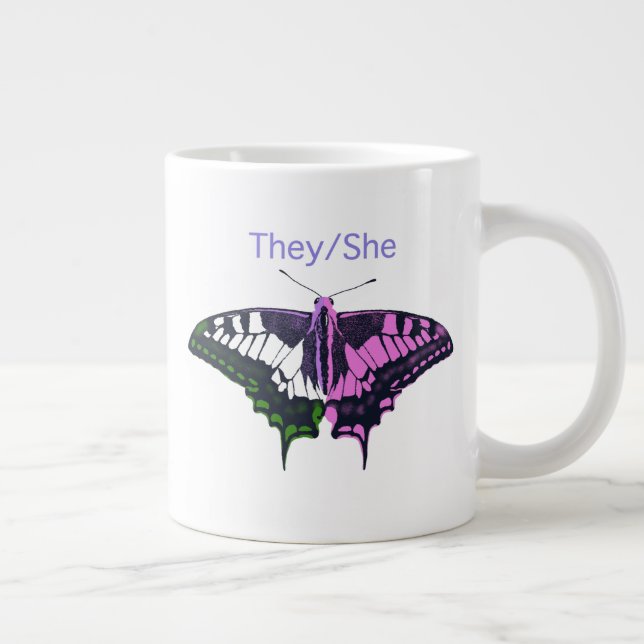 They/She Non-Binary Flag Swallowtail Butterfly Large Coffee Mug (Right)