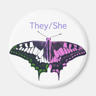 They/She Non-Binary Flag Swallowtail Butterfly Magnet