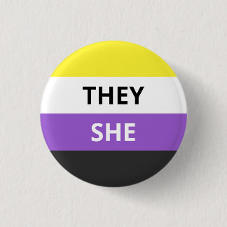 They/She Pronouns Non-Binary Flag Badge