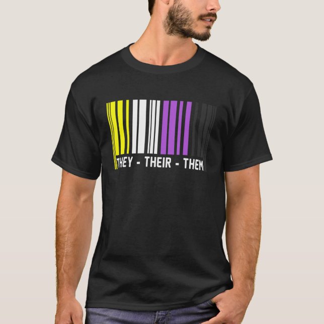 They Their Them Barcode Non Binary Flag Agender Pr T-Shirt (Front)