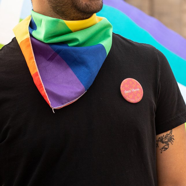 They/them abstract tangerine pattern Button (Creator Uploaded)