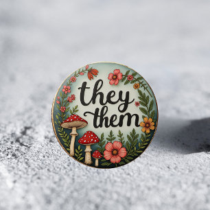 They/Them Cottagecore Pronoun LGBTQ Pin