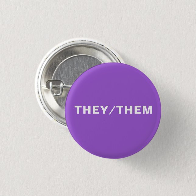 They, Them gender pronouns Lgbtq pride purple pin (Front & Back)